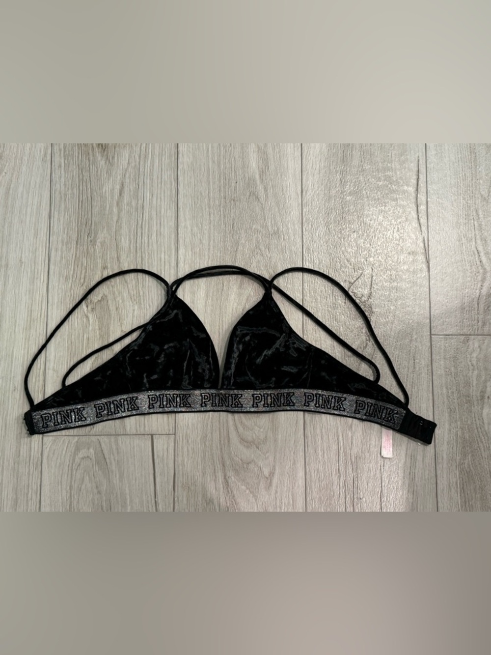 PINK Victoria's Secret Black Velvet Triangle Bralette with Logo Band